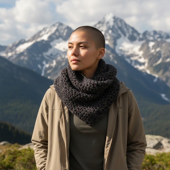 Homemade Accessories - Chunky‎ Knit Infinity Scarf Charcoal Speckled Textured Warm Winter Accessory